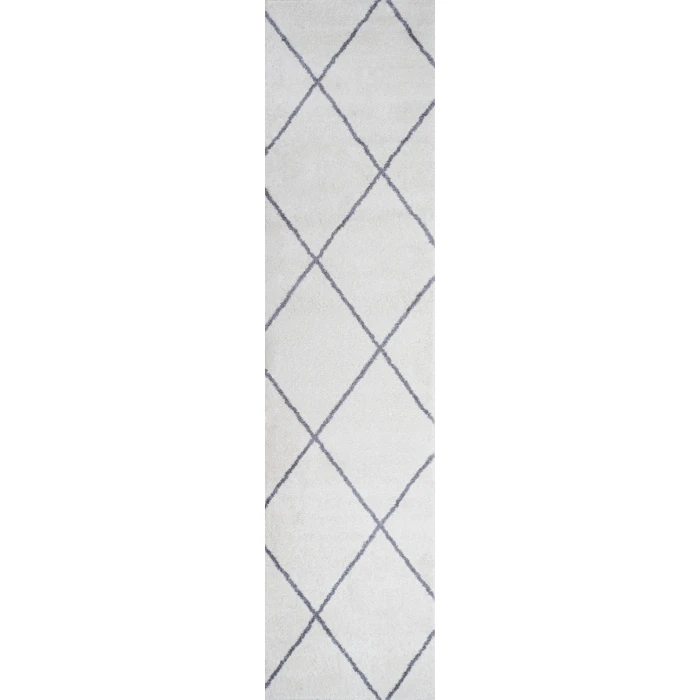 Cole Minimalist Diamond Trellis White/Gray 2 ft. x 8 ft. Runner Rug