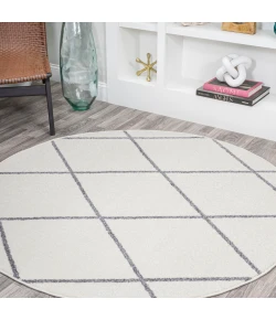 Jonathany Supersoft SEU102K White/Gray Area Rug 5 ft. 3 in. X 5 ft. 3 in. Round