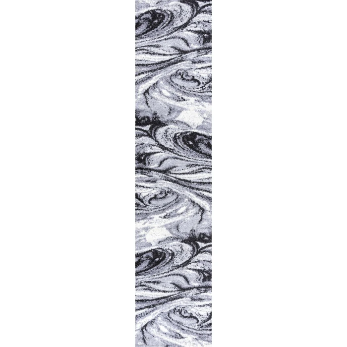 Viscon Abstract Marble Contemporary Light Gray/Black 2 ft. x 10 ft. Runner Rug