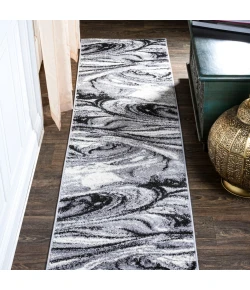 Jonathany Supersoft SEU207A Light Gray/Black Area Rug 2 ft. X 10 ft. Runner