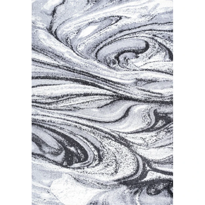 Viscon Abstract Marble Contemporary Light Gray/Black 5 ft. x 8 ft. Area Rug