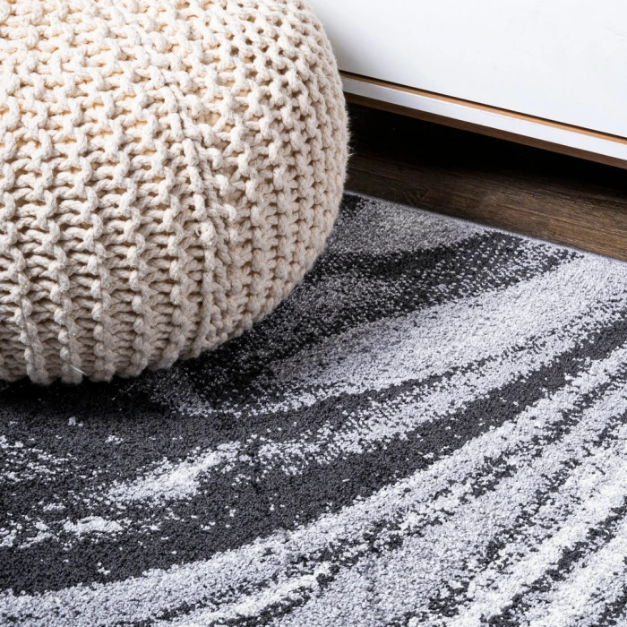 Viscon Abstract Marble Contemporary Light Gray/Black 2 ft. x 10 ft. Runner Rug