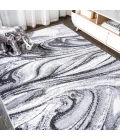 Viscon Abstract Marble Contemporary Light Gray/Black 5 ft. x 8 ft. Area Rug