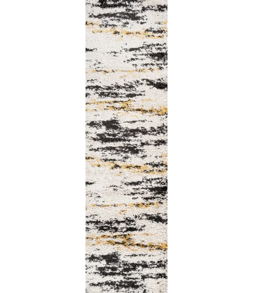 Nova Modern Bold Strie' Shag Beige/Black/Yellow 2 ft. x 8 ft. Runner Rug