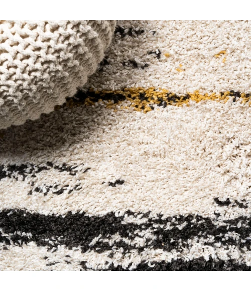 Nova Modern Bold Strie' Shag Beige/Black/Yellow 3 ft. x 5 ft. Area Rug