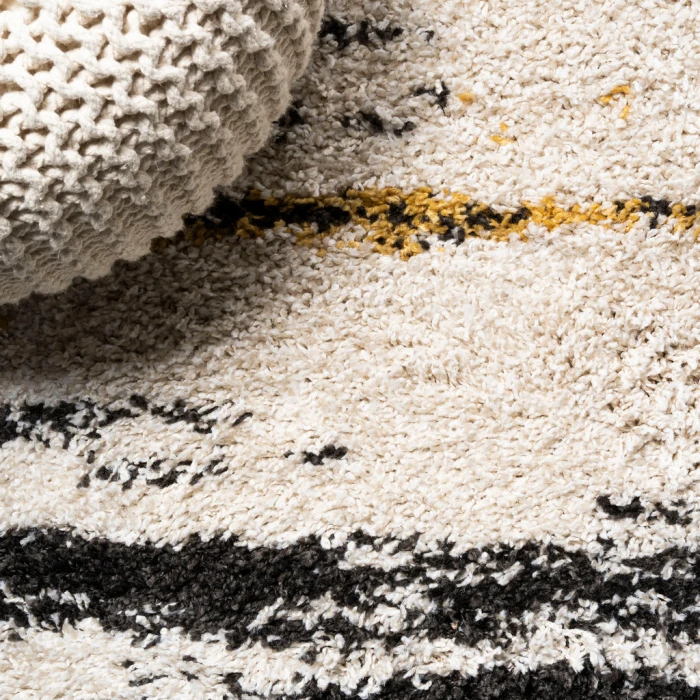 Nova Modern Bold Strie' Shag Beige/Black/Yellow 3 ft. x 5 ft. Area Rug