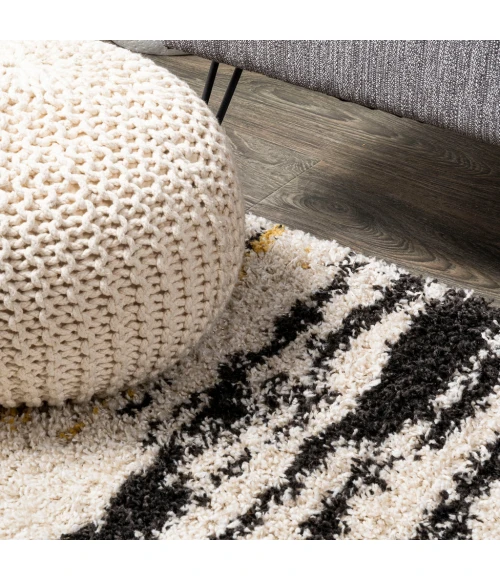 Nova Modern Bold Strie' Shag Beige/Black/Yellow 3 ft. x 5 ft. Area Rug