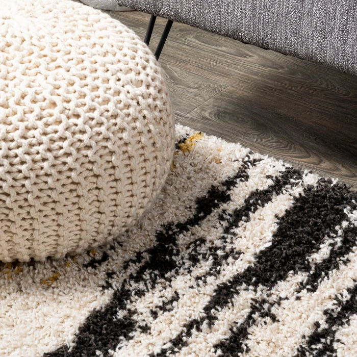 Nova Modern Bold Strie' Shag Beige/Black/Yellow 3 ft. x 5 ft. Area Rug