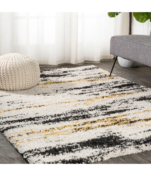 Nova Modern Bold Strie' Shag Beige/Black/Yellow 3 ft. x 5 ft. Area Rug