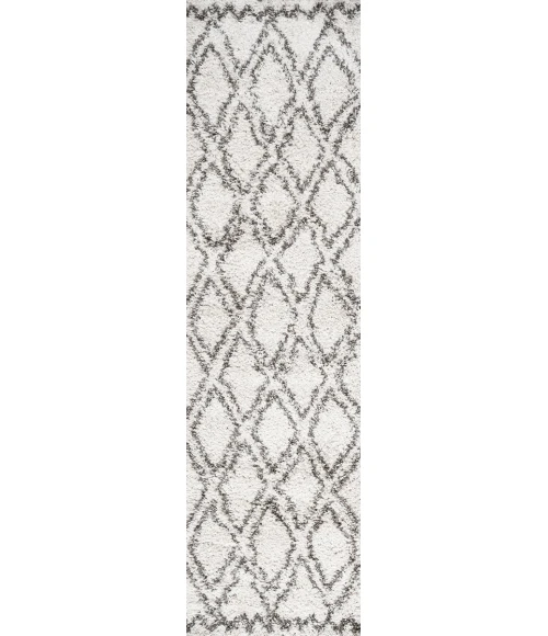 Soller Diamond Trellis Shag Beige/Dark Gray 2 ft. x 8 ft. Runner Rug