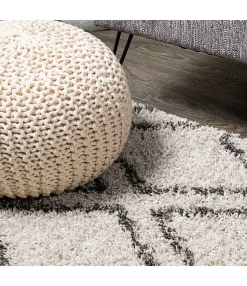 Soller Diamond Trellis Shag Beige/Dark Gray 8 ft. x 10 ft. Area Rug