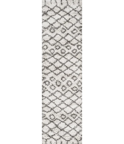 Algaida Moroccan Diamond Shag Beige/Dark Gray 2 ft. x 8 ft. Runner Rug