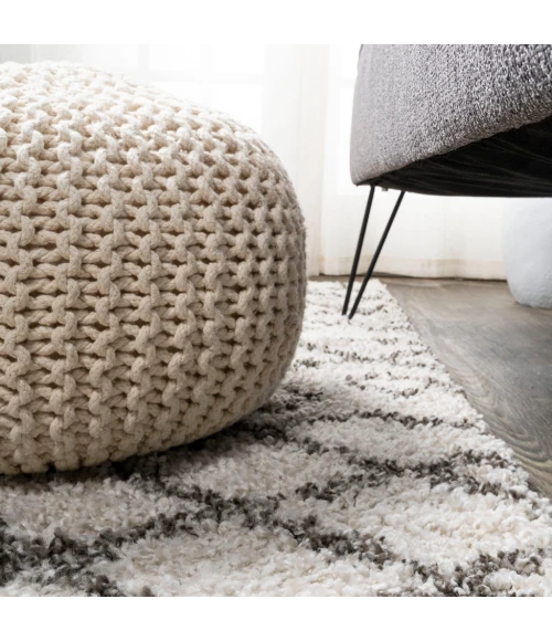Algaida Moroccan Diamond Shag Beige/Dark Gray 2 ft. x 8 ft. Runner Rug