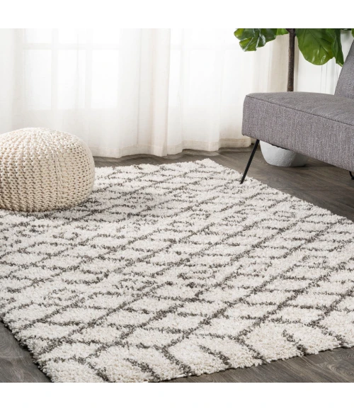 Algaida Moroccan Diamond Shag Beige/Dark Gray 3 ft. x 5 ft. Area Rug