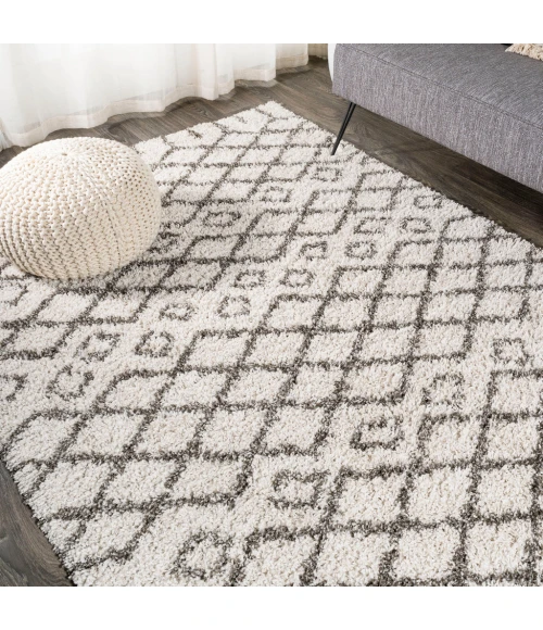 Algaida Moroccan Diamond Shag Beige/Dark Gray 3 ft. x 5 ft. Area Rug
