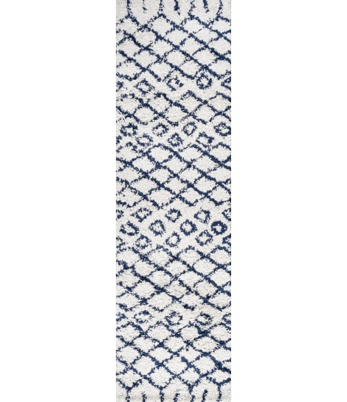 Sineu Moroccan Diamond Shag Beige/Navy 2 ft. x 8 ft. Runner Rug