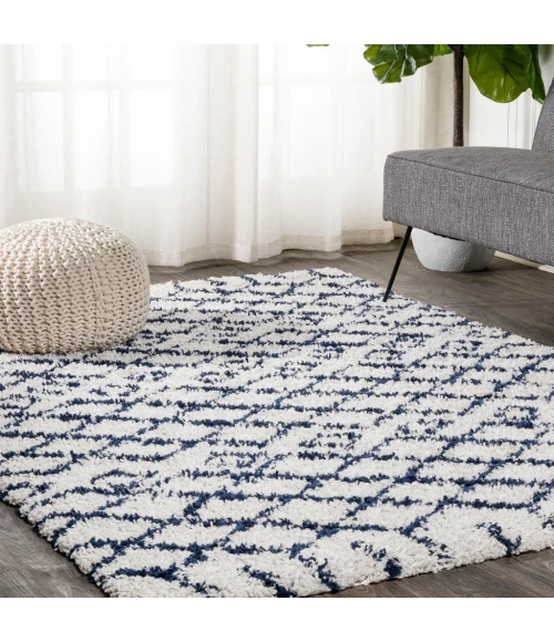 Sineu Moroccan Diamond Shag Beige/Navy 8 ft. x 10 ft. Area Rug