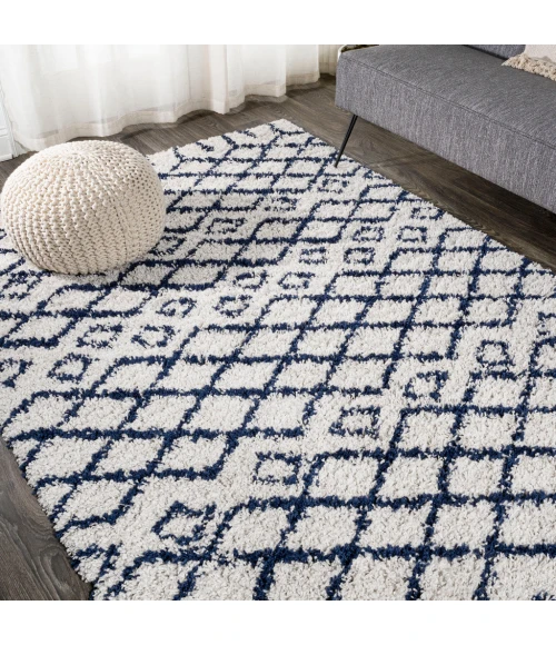 Sineu Moroccan Diamond Shag Beige/Navy 8 ft. x 10 ft. Area Rug