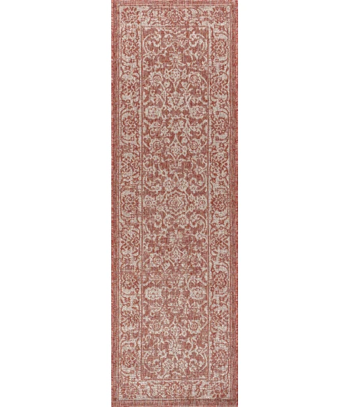 Tela Bohemian Textured Weave Floral Red/Taupe 2 ft. x 8 ft. Indoor/Outdoor Runner Rug