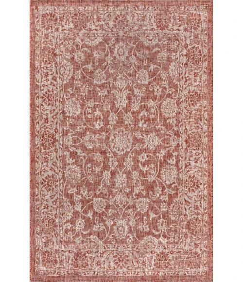 Tela Bohemian Textured Weave Floral Red/Taupe 4 ft. x 6 ft. Indoor/Outdoor Area Rug