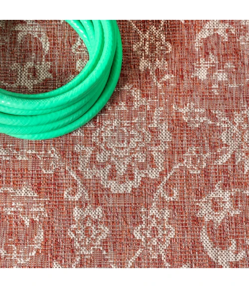 Tela Bohemian Textured Weave Floral Red/Taupe 4 ft. x 6 ft. Indoor/Outdoor Area Rug