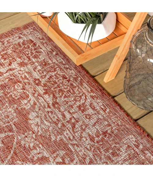 Tela Bohemian Textured Weave Floral Red/Taupe 4 ft. x 6 ft. Indoor/Outdoor Area Rug