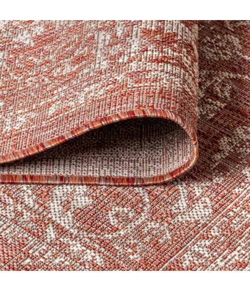 Tela Bohemian Textured Weave Floral Red/Taupe 2 ft. x 8 ft. Indoor/Outdoor Runner Rug