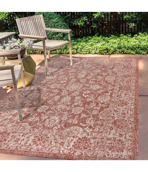 Tela Bohemian Textured Weave Floral Red/Taupe 4 ft. x 6 ft. Indoor/Outdoor Area Rug