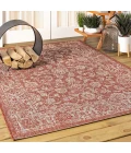 Tela Bohemian Textured Weave Floral Red/Taupe 4 ft. x 6 ft. Indoor/Outdoor Area Rug