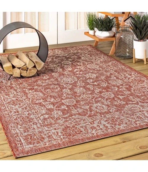 Tela Bohemian Textured Weave Floral Red/Taupe 4 ft. x 6 ft. Indoor/Outdoor Area Rug