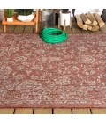 Tela Bohemian Textured Weave Floral Red/Taupe 4 ft. x 6 ft. Indoor/Outdoor Area Rug