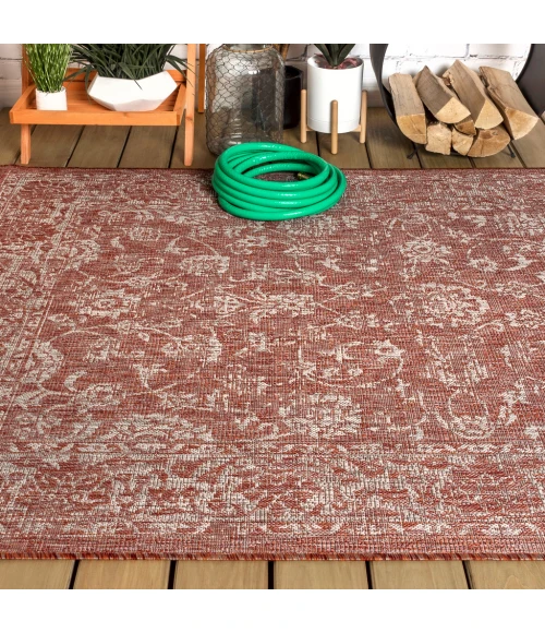 Tela Bohemian Textured Weave Floral Red/Taupe 4 ft. x 6 ft. Indoor/Outdoor Area Rug