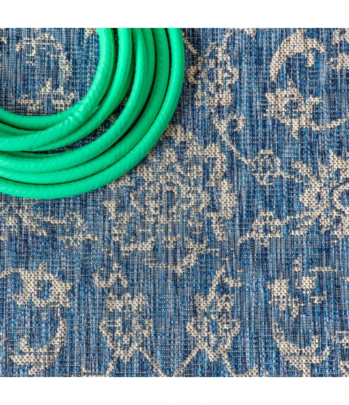 Tela Bohemian Textured Weave Floral Navy/Gray 4 ft. x 6 ft. Indoor/Outdoor Area Rug