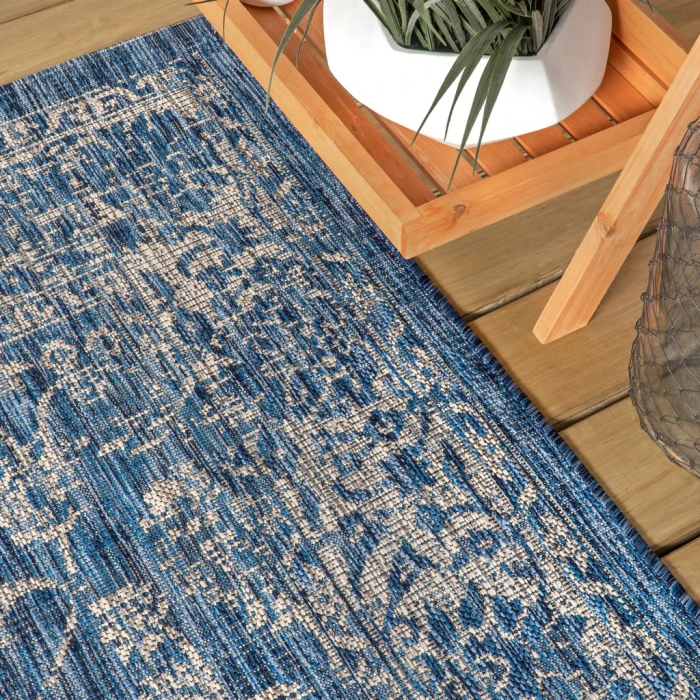 Tela Bohemian Textured Weave Floral Navy/Gray 3 ft. x 5 ft. Indoor/Outdoor Area Rug