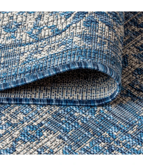 Tela Bohemian Textured Weave Floral Navy/Gray 2 ft. x 8 ft. Indoor/Outdoor Runner Rug