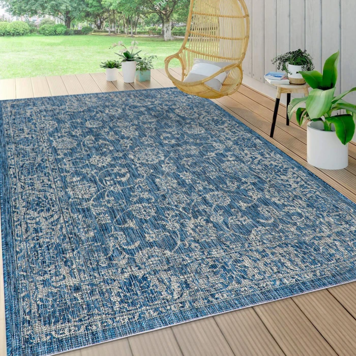 Tela Bohemian Textured Weave Floral Navy/Gray 3 ft. x 5 ft. Indoor/Outdoor Area Rug