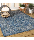 Tela Bohemian Textured Weave Floral Navy/Gray 4 ft. x 6 ft. Indoor/Outdoor Area Rug