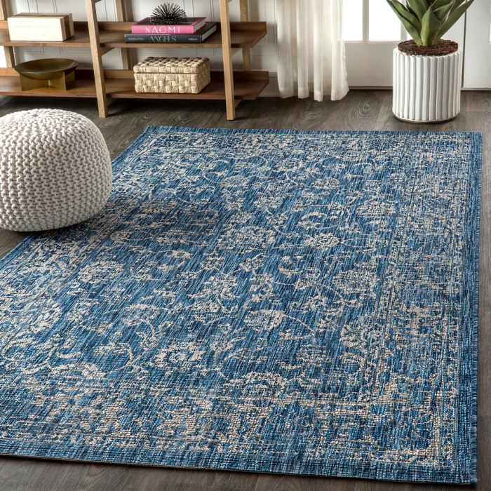 Tela Bohemian Textured Weave Floral Navy/Gray 3 ft. x 5 ft. Indoor/Outdoor Area Rug