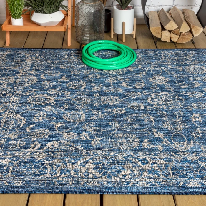 Tela Bohemian Textured Weave Floral Navy/Gray 3 ft. x 5 ft. Indoor/Outdoor Area Rug