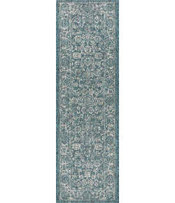 Jonathany Santa Monica SMB100C Teal/Gray Area Rug 2 ft. 2 in. X 10 ft. Runner