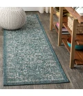 Tela Bohemian Textured Weave Floral Teal/Gray 2 ft. x 10 ft. Indoor/Outdoor Runner Rug