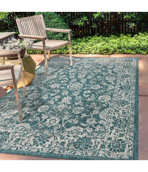Tela Bohemian Textured Weave Floral Teal/Gray 4 ft. x 6 ft. Indoor/Outdoor Area Rug