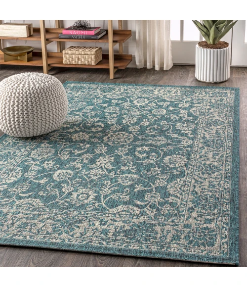 Tela Bohemian Textured Weave Floral Teal/Gray 4 ft. x 6 ft. Indoor/Outdoor Area Rug