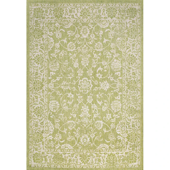 Tela Bohemian Textured Weave Floral Green/Cream 5 ft. x 8 ft. Indoor/Outdoor Area Rug