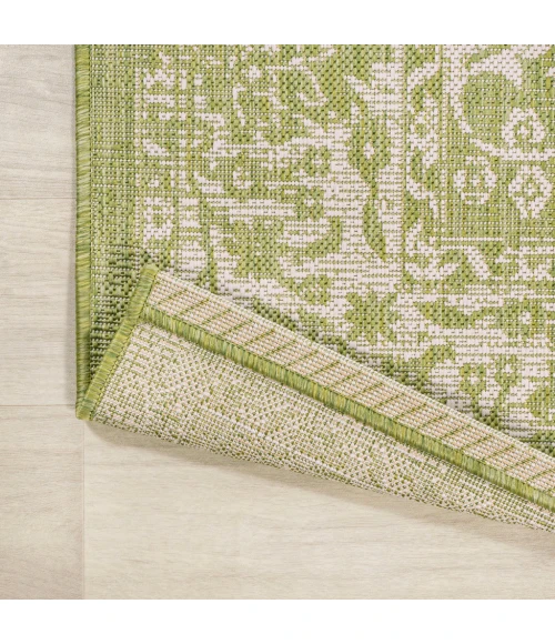 Tela Bohemian Textured Weave Floral Green/Cream 2 ft. x 8 ft. Indoor/Outdoor Runner Rug