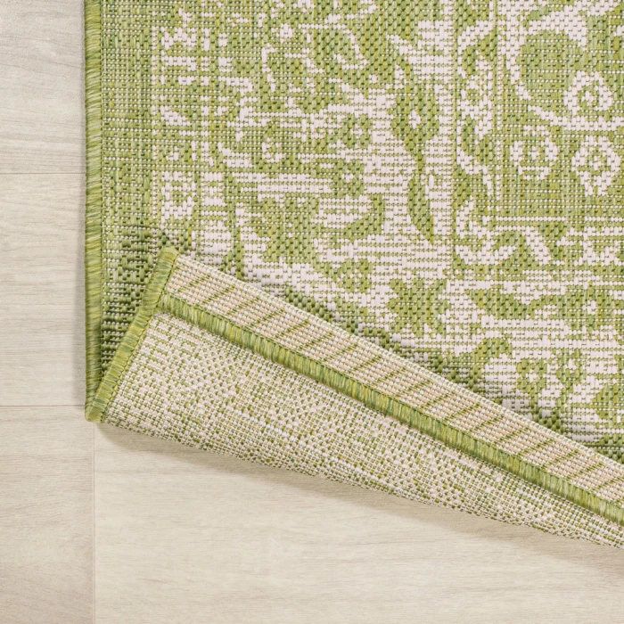 Tela Bohemian Textured Weave Floral Green/Cream 2 ft. x 10 ft. Indoor/Outdoor Runner Rug