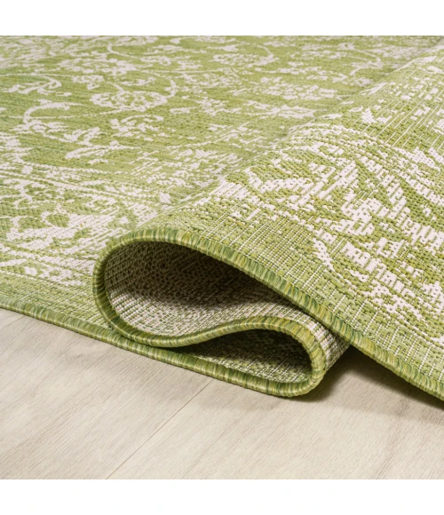 Tela Bohemian Textured Weave Floral Green/Cream 2 ft. x 8 ft. Indoor/Outdoor Runner Rug