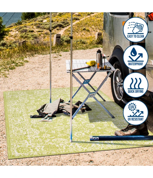 Tela Bohemian Textured Weave Floral Green/Cream 2 ft. x 8 ft. Indoor/Outdoor Runner Rug