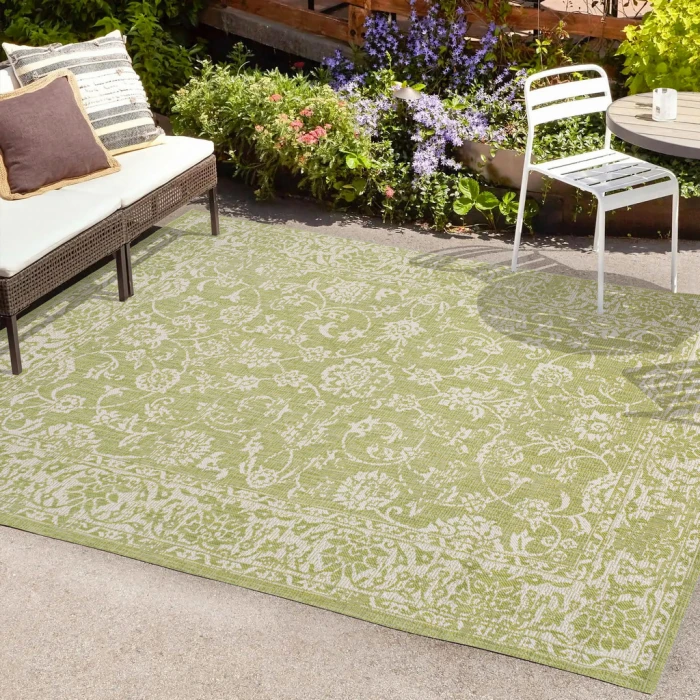 Tela Bohemian Textured Weave Floral Green/Cream 5 ft. x 8 ft. Indoor/Outdoor Area Rug