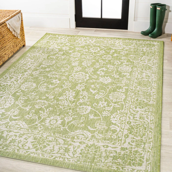 Tela Bohemian Textured Weave Floral Green/Cream 5 ft. x 8 ft. Indoor/Outdoor Area Rug